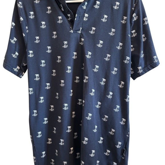 Molokai Surf Co Men’s Polo Shirt Blue White Palm Tree Print Medium Cotton Blend - Picture 1 of 8